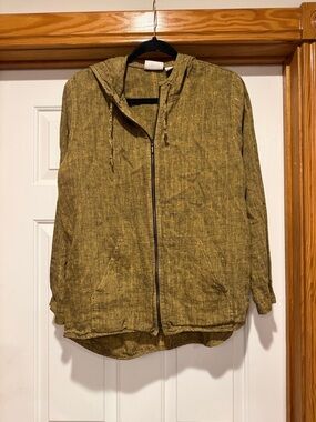 Chico's Chartreuse Green Yellow Hooded Zip Linen Jacket Womens S/M (Chicos 1)
